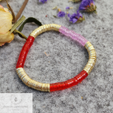 Multi Color Bead Bracelet, Gold Plated Accent Discs, Cute Bracelet Stack Beads, Stretch Bracelet, Gift Idea, Heishi Bracelet, Friendship